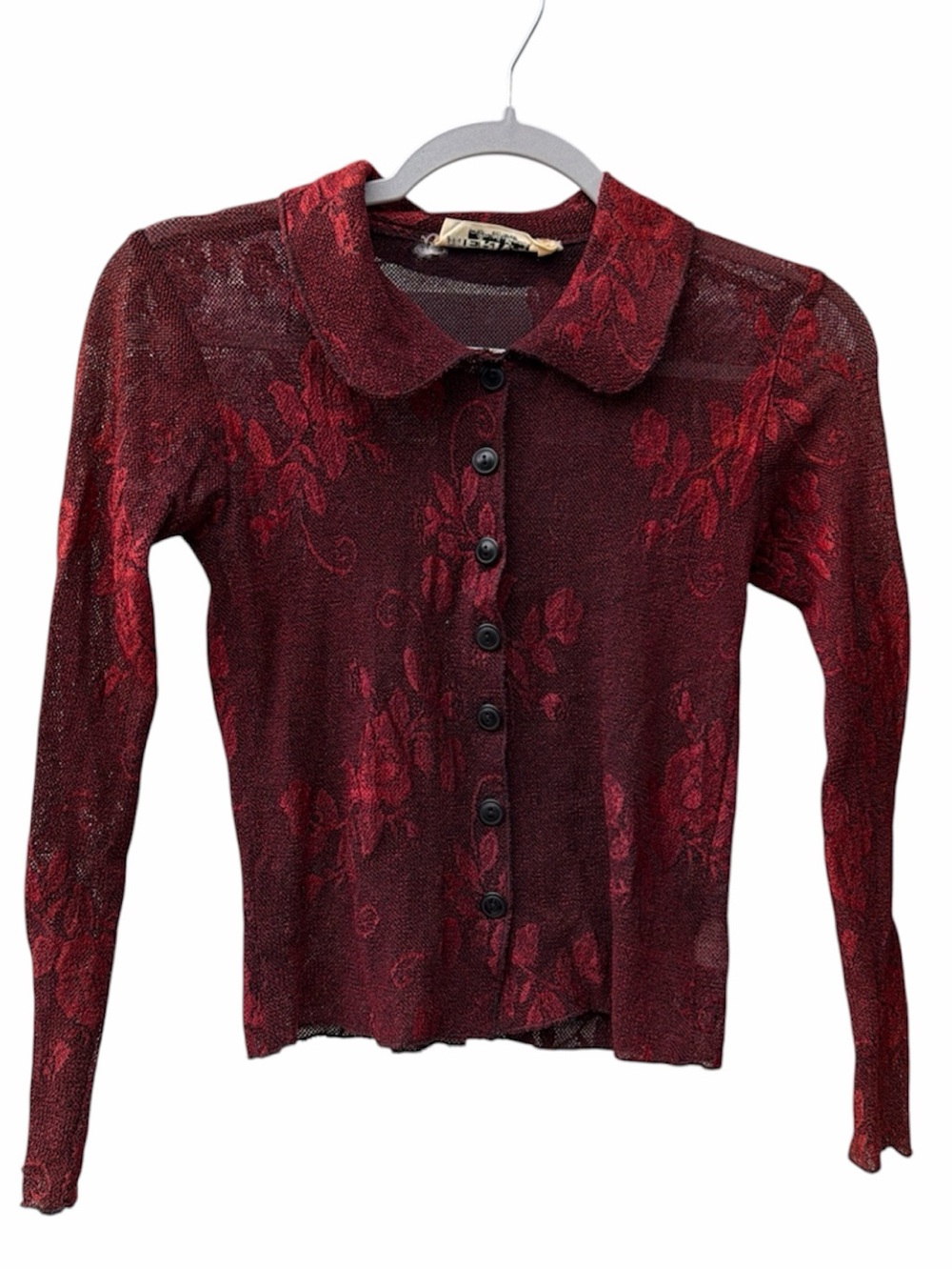 VINTAGE Merivale Boutique Australia  Wine  Floral Stretch Mesh Top WM SZ S